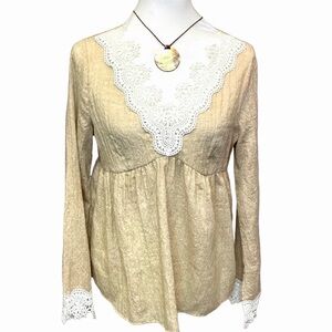 Altar’d State Textured Boho Lace Trim Blouse